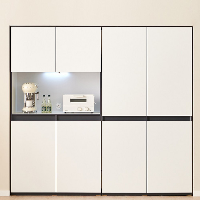데코앤비 빌트인 화이트 다용도 광폭 LED조명 4도어 주방 팬트리수납장 시리즈 2종 택1, 홈카페수납장+4도어수납장_화이트, 홈카페수납장 + 4도어수납장 화이트