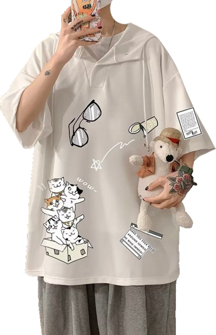 남자 빅사이즈 ~8XL까지 반팔 후드티 오버핏 티셔츠 뉴타임즈 0327YD17M