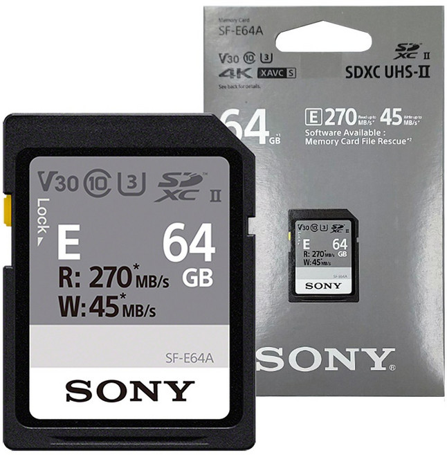 소니정품 SF-E64A SD 메모리 카드 64GB R270MBs W45MBs 공식대리점, 1개