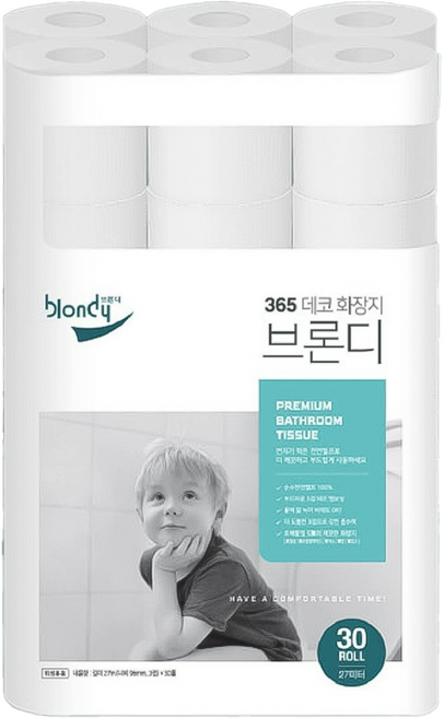 브론디 화장지 천연펄프 두루마리 휴지 3겹 27m 30롤, 30개입, 1개