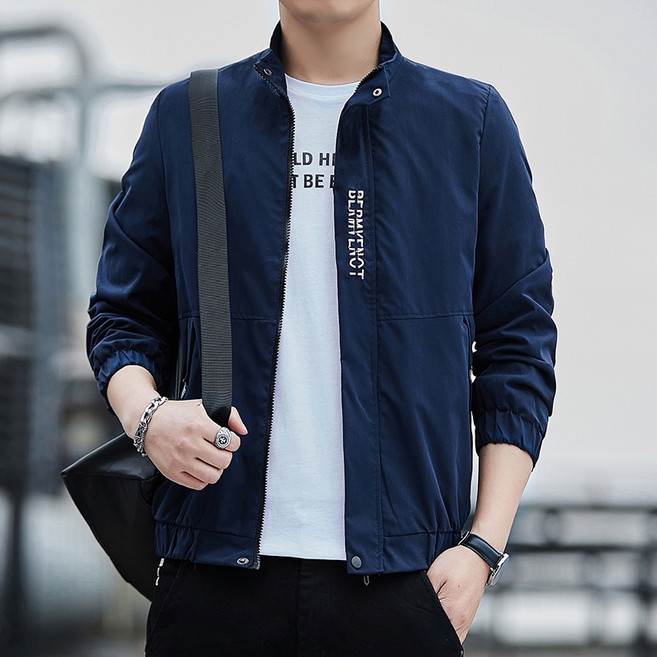 男款韓版立領防風夾克 MA1飛行外套 潮流棒球運動外套 深藍