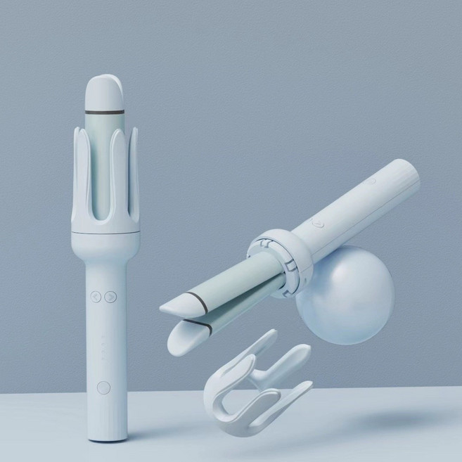 MILANDA 헤어 아이론 32mm 자동 고데기 오토 웨이브 봉고데기 셀프 헤어 컬링 4단계 온도, 1세트, 푸른 색