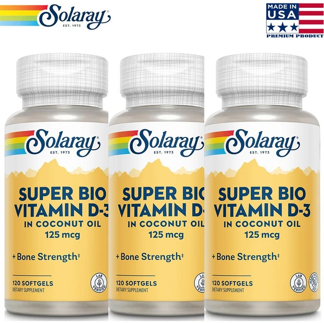 솔라레이 Solaray 슈퍼 바이오 비타민 D-3 5000IU 소프트젤 120정 3통, 3개 - 쿠팡