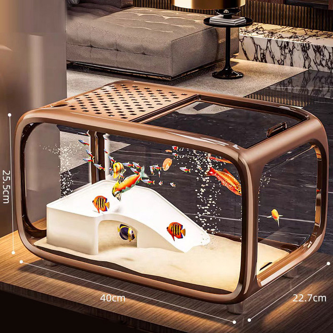 style dr 가정용 수족관어항세트 투명 어항 거북이 어항 수족관 고투명 수족관 미니어항, 1개, 갈색