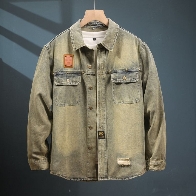 春秋新款男士牛仔長袖襯衫休閒痞帥襯衣高級感上衣男裝外套潮