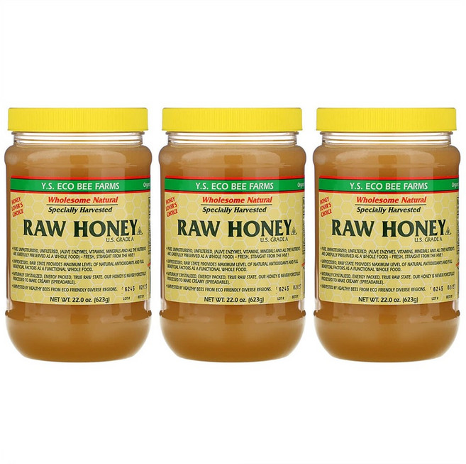 YS Eco Bee Farms Raw Honey 와이에스 에코 비 팜 로우 허니 벌꿀 623g 3팩, 3개