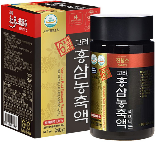 일화 6년근 홍삼 농축액 리미티드 240g 진세노사이드 36mg 섭취 홍삼 100%, 1박스