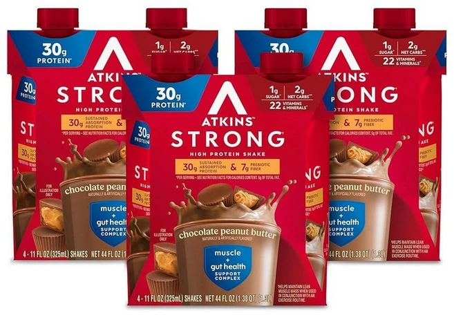 앳킨스 스트롱 바닐라 하이 프로틴 쉐이크 325ml 12팩 221074, 초콜릿 땅콩 버터 - 쿠팡