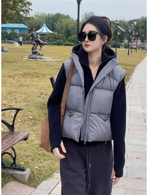 短款連帽羽絨馬甲女冬新款寬鬆顯瘦麪包服