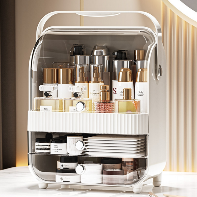 PSMK 투명 화장품 정리함 정리대 대형, 1개, 화이트