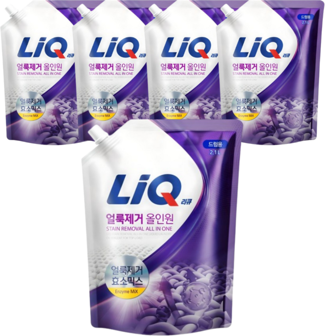 리큐 얼룩제거 올인원 액체세제 드럼용 리필, 5개, 2.1L