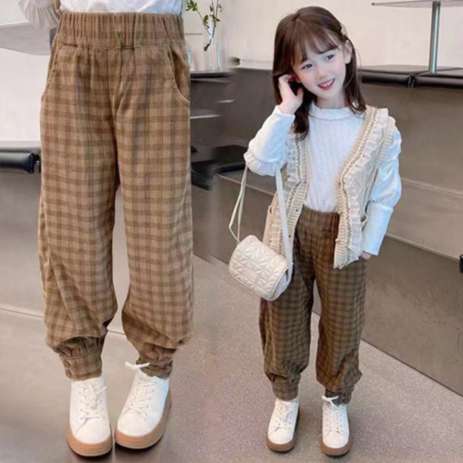 헬로가든 도나체크 바지/브라운