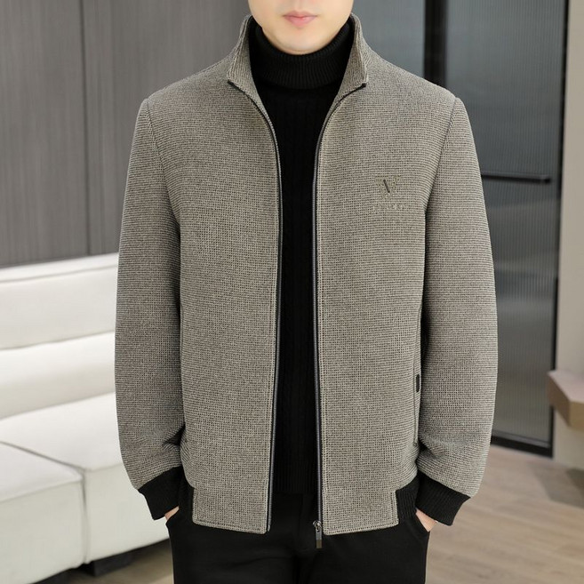美胖穿搭 男士時尚立領加絨加厚毛呢夾克外套
