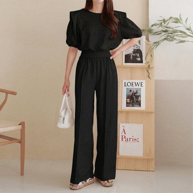 마이쏭 여성 상하세트 반팔세트 통바지 키엘퍼프와이드팬츠세트