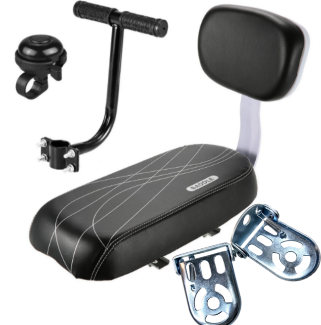 글로리존 자전거 뒷좌석 등받이 안장 발판 손잡이 벨 풀세트, 1개, 블랙