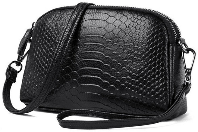 LANDYA 真皮鱷紋斜背包, 黑色