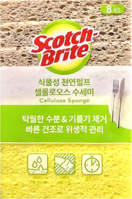 3M 스카치 브라이트 셀룰로오스 수세미 8개입, 1개