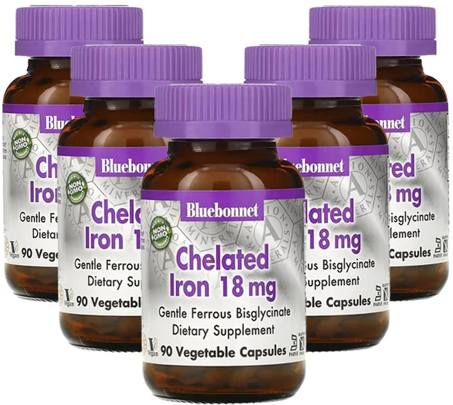 블루보넷 뉴트리션 킬레이트화 철분 18mg 베지 캡슐 90정, 5개 - 쿠팡