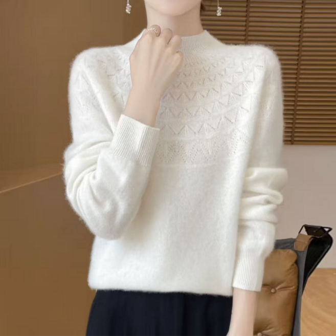 MIZ DAY 여성 눈꽃 패턴 반목 긴팔 니트티