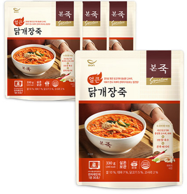 [본죽] 얼큰닭개장죽 330g 4팩, 4개