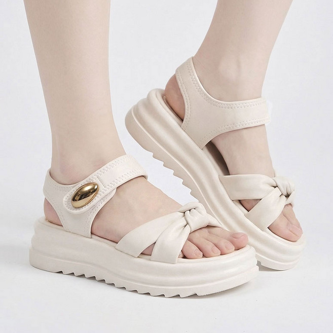 Modern Fashion 여성 벨크로 심플한 샌들 통굽 발편한 신발 X125