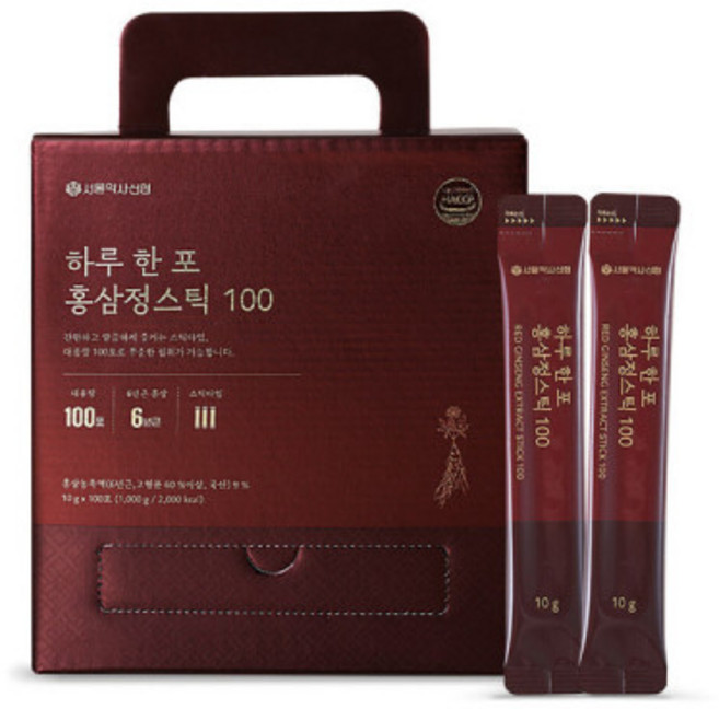 국내산 6년근 하루 한포 홍삼정 스틱100 10g x 100포 (대용량 1000g), 1정, 100개