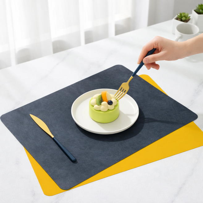 릴렉온 방수 가죽 양면 테이블매트 1+1, 2개, 45x30, 딥네이비