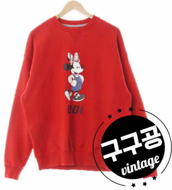 오아이오아이 춘추 유니섹스 레드 면 미키마우스 프린팅 크루넥 맨투맨 [Free]