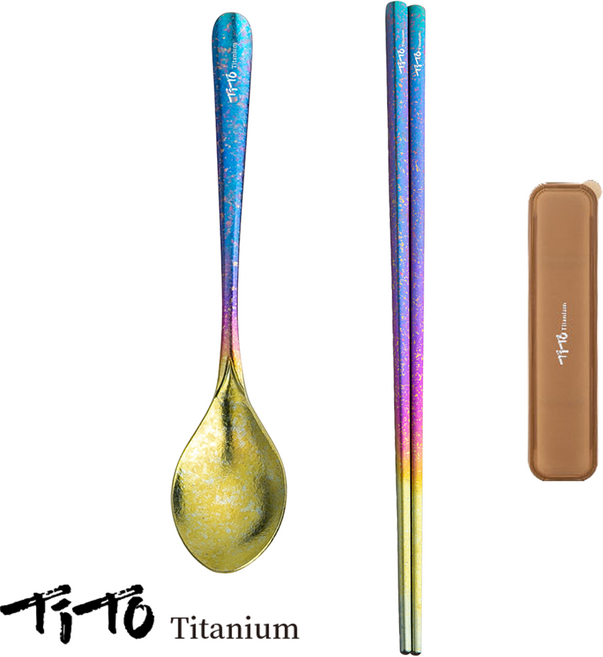 티토 티타늄 수저세트 초경량 캠핑용 백패킹 등산 도시락, 1개, 수저 세트, 레인보우 옐로우