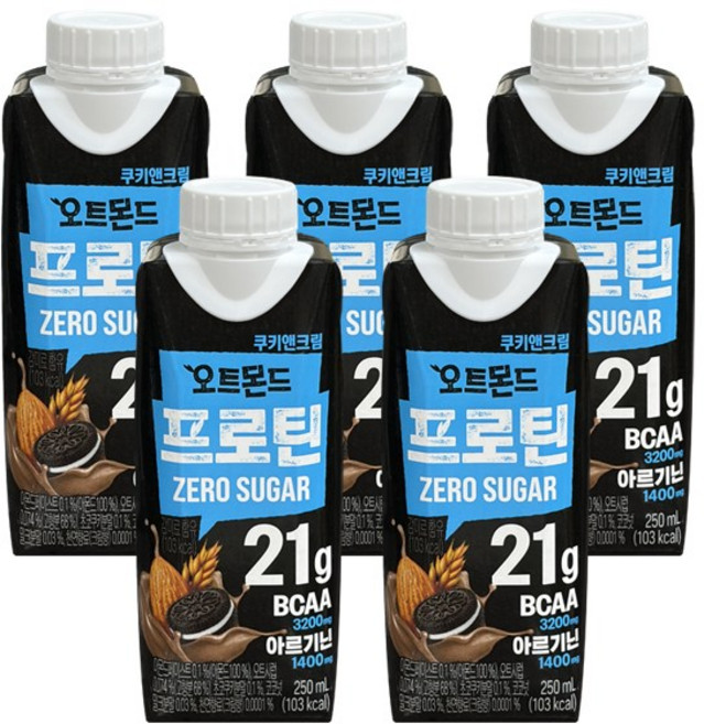 롯데칠성 오트몬드 프로틴 쿠키앤크림, 250ml, 5개