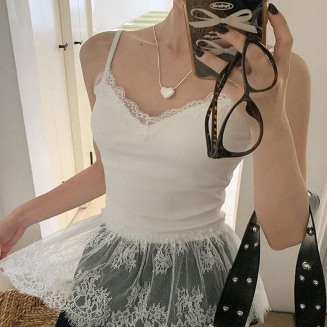 [라일리여성의류] Rly 여성 레이어링 프릴 레이스 러블리 캡내장 끈나시