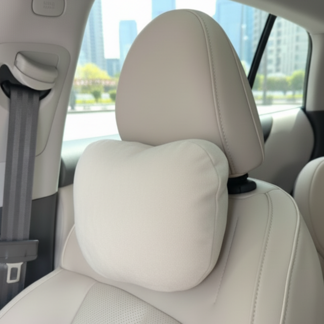 구디아 1+1 목이 편안한 스웨이드 차량용 목쿠션, 2개, 아이보리