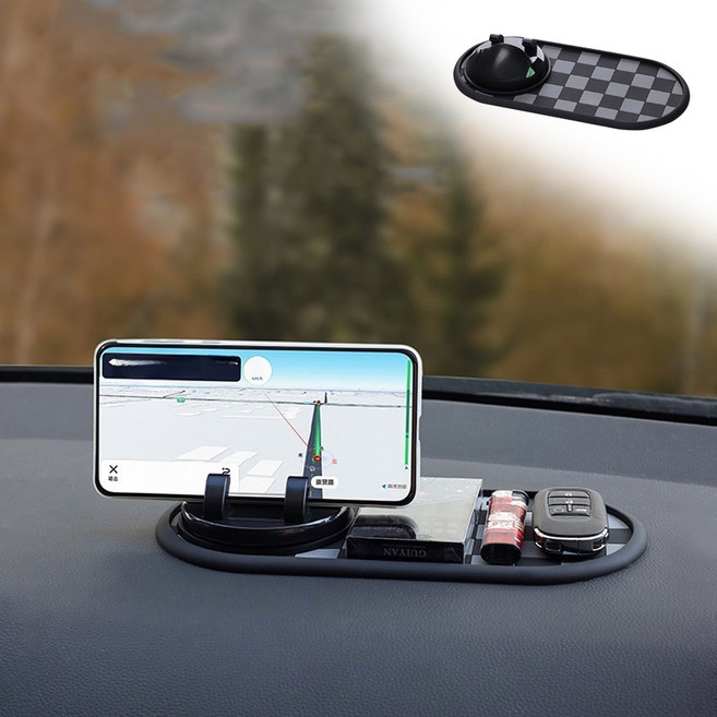 LXU 차량용 4in1 다기능 논슬립패드 대시보드 거치대 주차번호판, 검정색, 1개