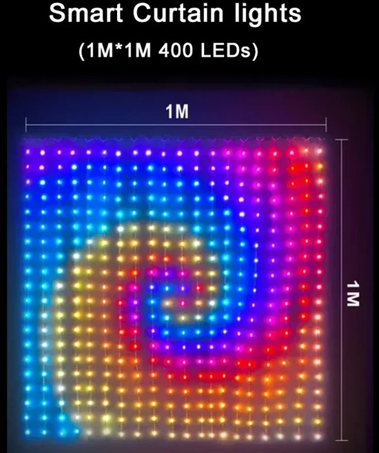 스마트 LED RGB 장식 커튼 문자열 빛 블루투스 APP 제어 크리스마스 요정 조명 DIY 그림 디스플레이 갈, 03 1x1m 400LEDs, 03 1x1m 400leds, 1개