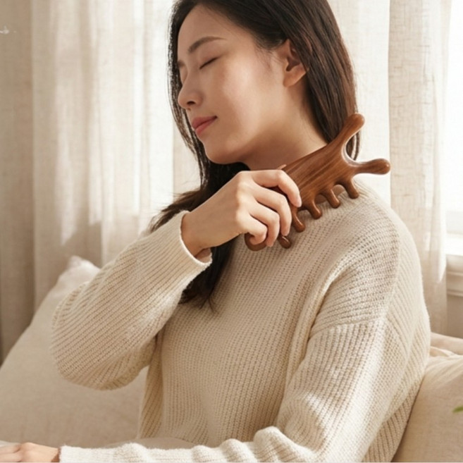 나무 괄사 빗 두피 괄사 손목 얼굴 경락마사지 리프팅, 상세페이지 참조, 1개