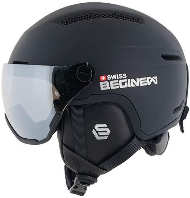 스위스비기뉴 2526 신제품 고글일체형 바이저 헬멧 V2 에어플로우 - 스키 스노우보드 - 사은품 멀티스카프 파우치 증정, 무광 블랙, 1개