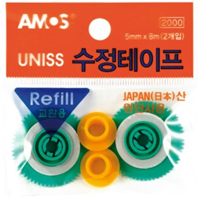 유니스 수정테이프 본품 5mmX8m 리필2입 아모스, 리필, 1개