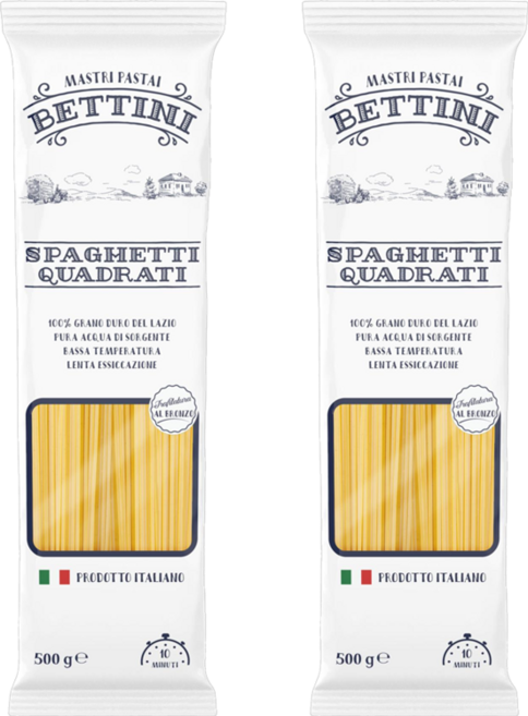 베티니 100% 이탈리아 듀럼밀 무염 콰드라티(사각 스파게티) 파스타면, 2개, 500g