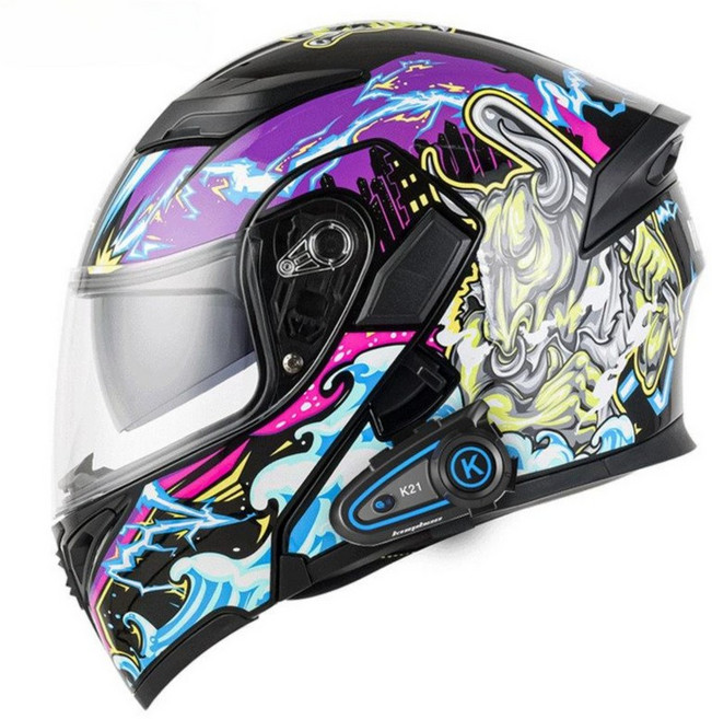 당당상점 블루투스 오토바이 헬멧 초경량 시스템 풀페이스 듀얼바이저 장시간 라이딩, 불 빌더 (K21 블루투스)