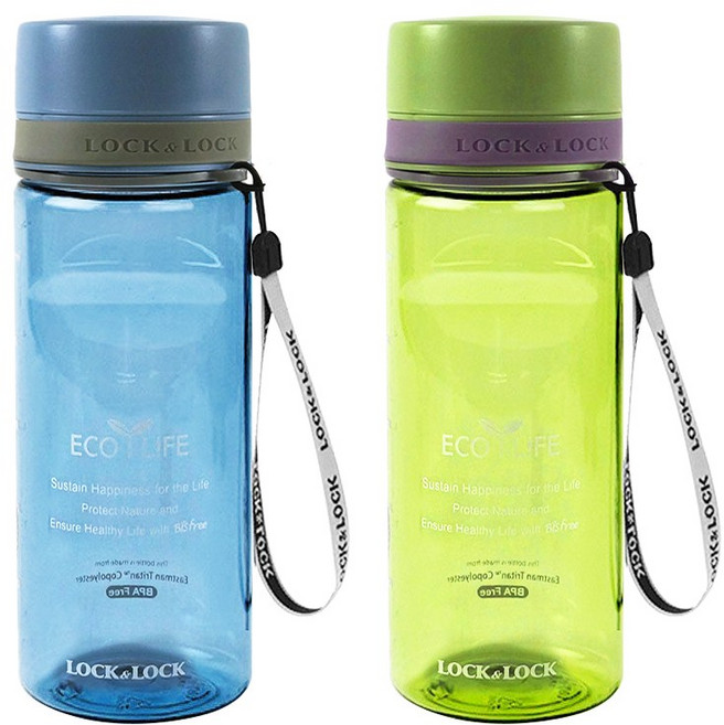 락앤락 비스프리 투톤 스파우트 물병 2종 세트, 블루, 그린, 600ml, 1개