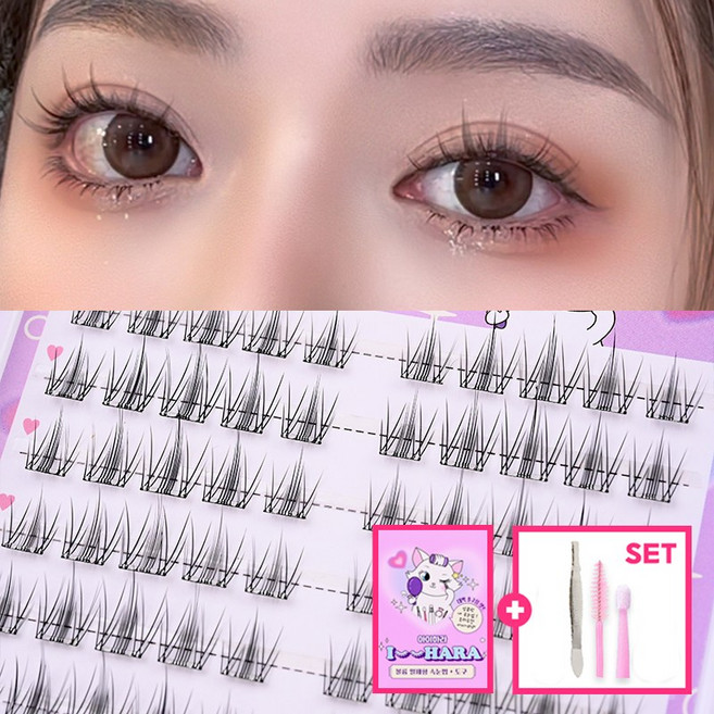 아이하라 가로5줄 노글루 올데이컬 가닥 셀프연장 부분 속눈썹, 2개, 블랙