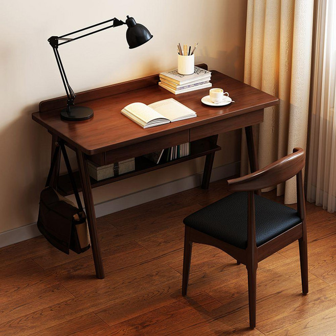 데스크 노트북 원목 책상 높낮이조절 선반 서랍 포함 800 1000 1200 1400, 원목색상 책상