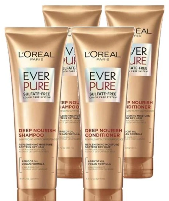 로레알 파리 에버 퓨어 딥 너리싱 샴푸 250ml / 컨디셔너 250ml 세트, 2개 - 쿠팡