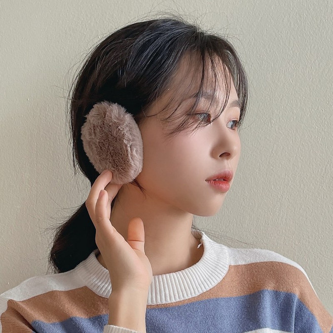 예삐스토어 분리형 귀마개 페이크 퍼 끈없는 귀마개 똑딱이 토끼털 딱풀이, 1개, 연브라운