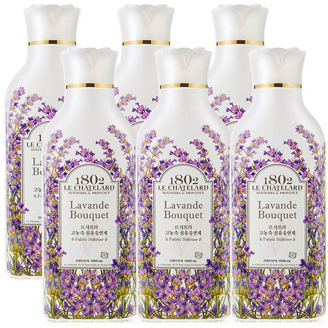 애경 르샤트라 고농축섬유유연제 대용량묶음 1L 라벤더부케 7일간 향기지속 고농축 섬유유연제, 6개