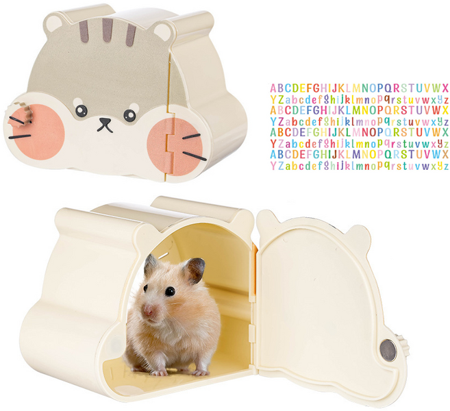 햄스터 관찰존 은신처 골든햄스터 자석 투명 집 + 방수 네임스티커 1매, 회 색, 1개
