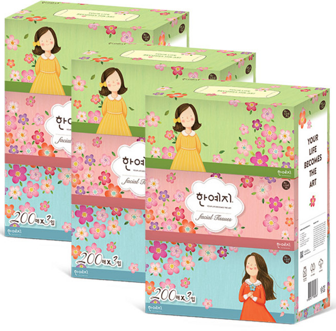 한예지 캐릭터 미용티슈 200매 3입 3팩