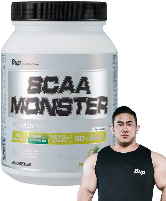 BUP BCAA몬스터 파인애플맛 류신 아미노산 헬스보충제 BCAA, 1개, 500g