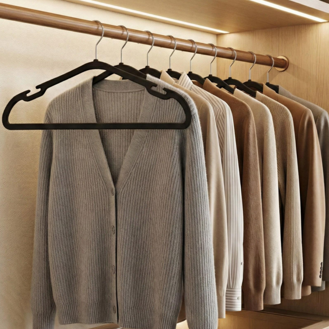 SONGMICS 어깨 뿔 방지 논슬립 플라스틱 회전형 옷걸이, 블랙, 50개