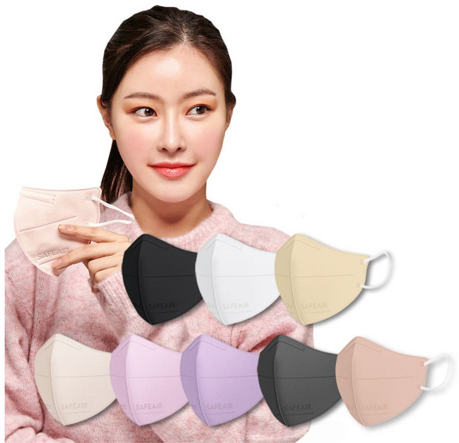 KF94 마스크 국내생산 새부리형 6컬러 대형 50매 숨쉬기편한 귀가편한 세이프에어 플러스, 10매입, 5세트, 퓨어화이트